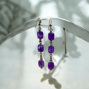 14k Gold Amethyst Earrings - Elegant Design with High-Quality Gemstone and Secure Attachment