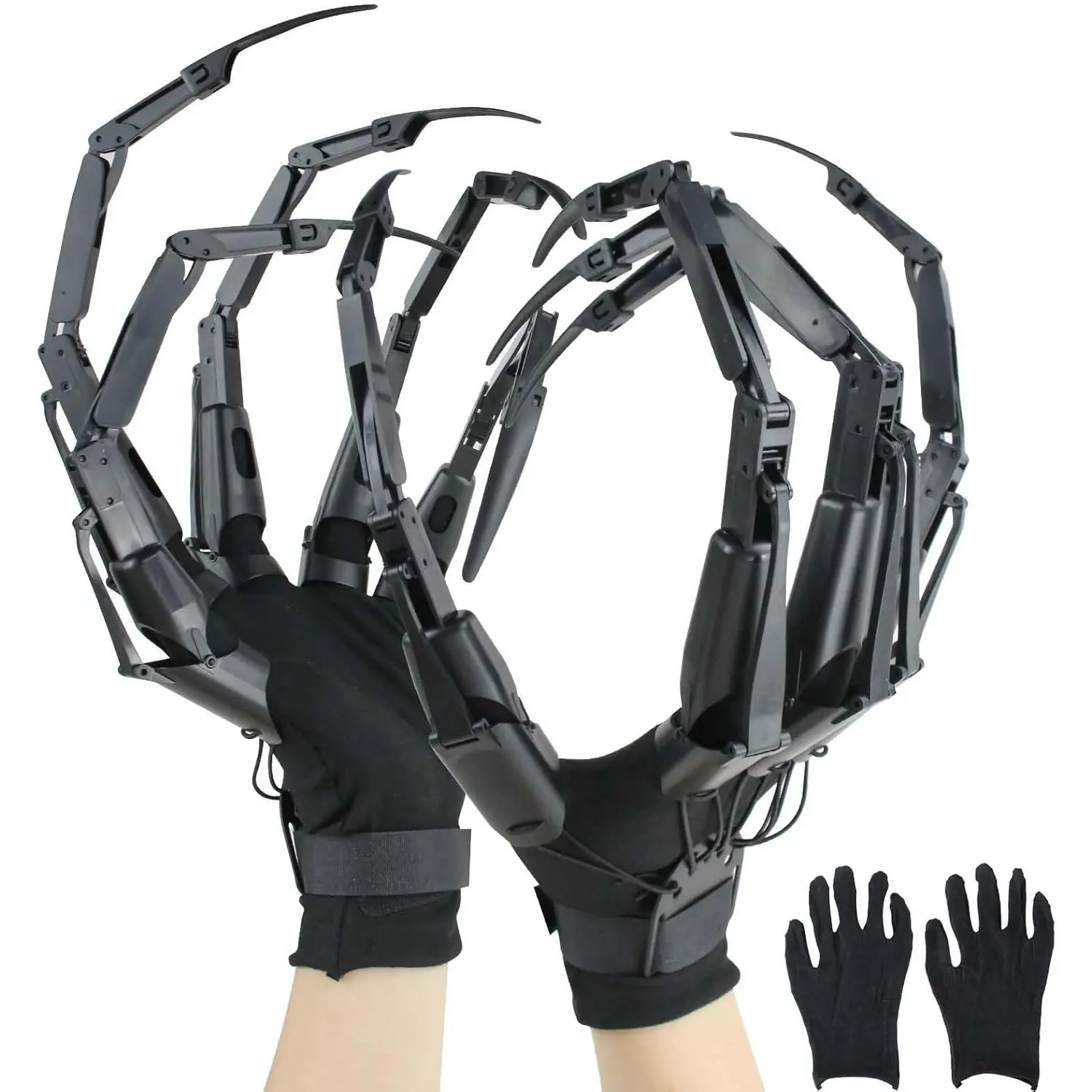 Halloween Claw Hand Prop - 3D Skeleton Finger Extensions with Extension Nails, Gloves, Size Adjustable, Bendable Cosplay Accessory for Most Finger Sizes, Festive Party Decoration