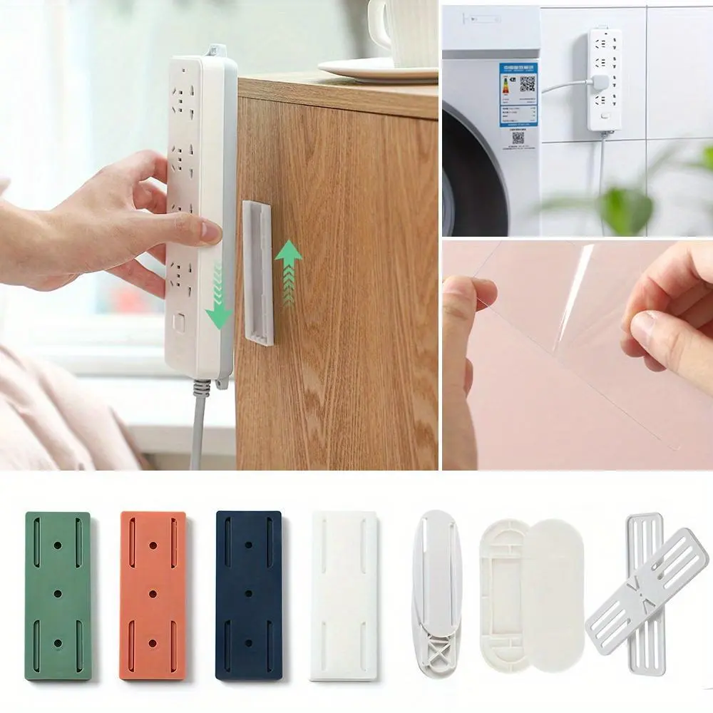 2pcs Wall-Mounted Holder Punch-Free Plug Fixer Self-Adhesive Socket Fixer Cable Power Strip Holder Cable Wire Organizer Rack