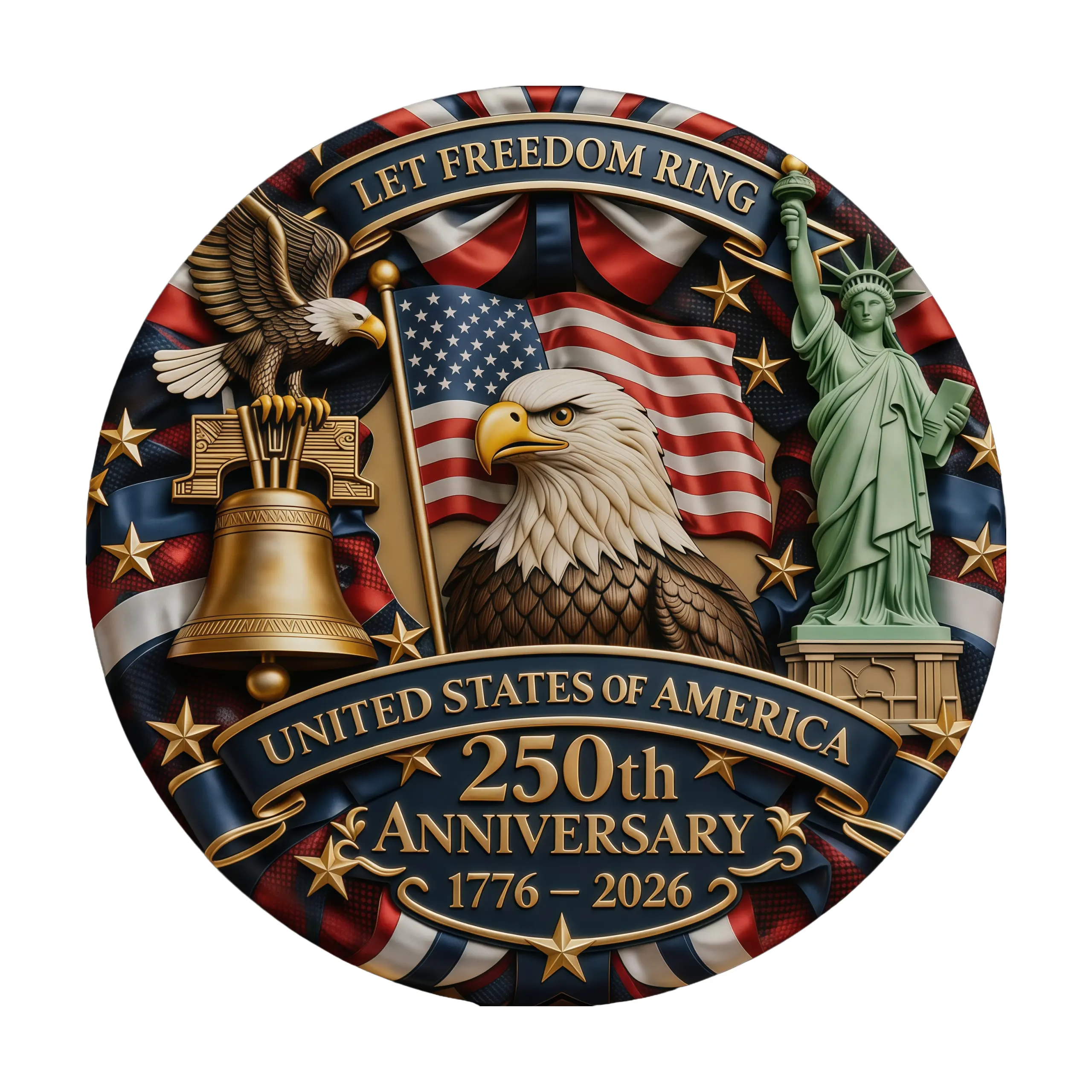 Us 250th Anniversary Door Sign 1776-2026, Patriotic Tin Sign Wall Decor, Round Eagle Memorial Day Decor, 4th of July Outdoor Porch Plaque