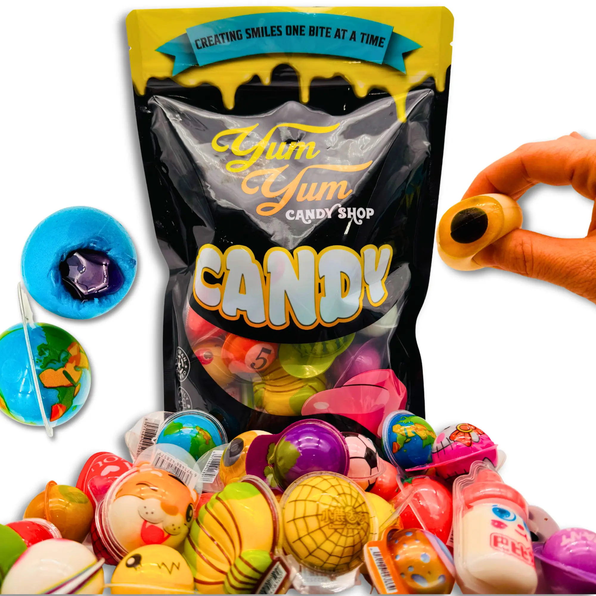 Squishy Gummy Party Mix Individually Sealed Fun Shapes & Flavors Globes, Ducks, Strawberries, Characters