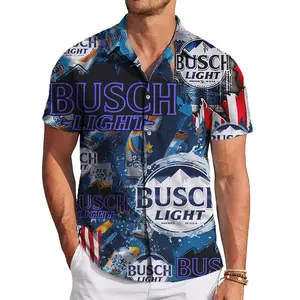 This Busch Light Hawaiian Shirt is made for backyard hangouts, lake days, and 4th of July cookouts, USA chill shirts, beer print shirts