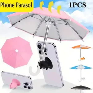 Outdoor Beach Essential Smartphone Mini Lightweight Waterproof Umbrella, Universal Pig Suction Cup Stand, Anti-Glare Sunshade, Polyester Fiber, Rainproof UV Protection