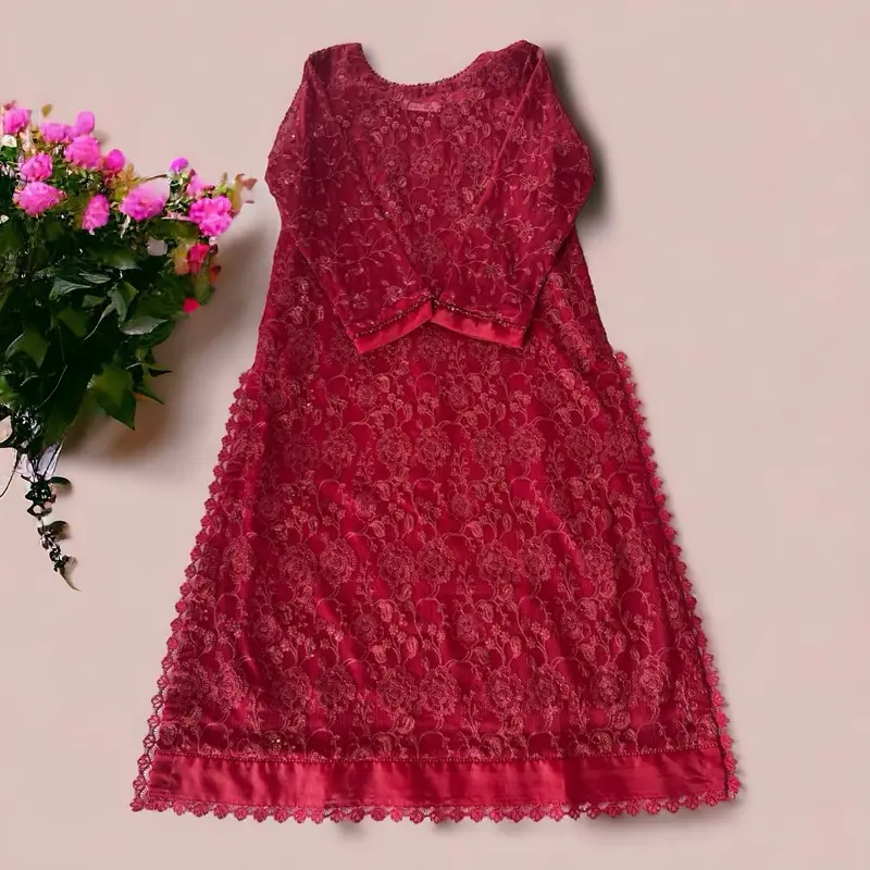 Rich Maroon Pakistani Dress with Shirt, Palazzo Pant, and Dupatta - Floral  Embroidery, Lace, and Organza, Perfect for Eid, Parties, and Weddings  Traditional Womenswear Elegant - TikTok Shop