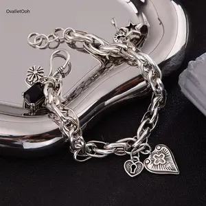 2026 New Unisex 925 Sterling Silver String Bracelet, Vintage Heart & Cross Pendant, Trendy Jewelry for Daily & Party Wear, Ideal Gift for Him & Her