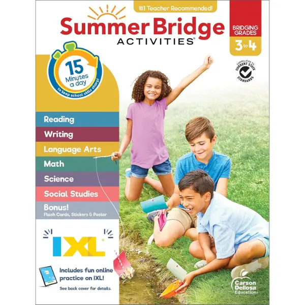 Summer Bridge Activities 3rd to 4th Grade Workbook, Activity Book With Math, Language Arts, Reading Comprehension, Science, Social Studies, Writing, Fitness, Flash Cards, eBook, Stickers and More