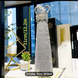 Royal Crown Large Capacity Insulated Cup Rhinestone Metal Tumbler for Hot and Cold Beverages - Flasks