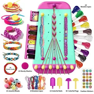 Girls' Bracelet Making Kit with 10 Woolen Ropes 10 Elastic Cords 15 Sturdy Elastics 10 Jewelry Beads 10 Braided Ropes 13 Colorful Nails 30 Colorful Pegs & Fashion Stickers for DIY Bracelets Birthday Christmas Gifts