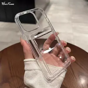 Transparent Card Slot Holder Phone Case for iPhone 17Air 17 16 15 14 13 12 11 Pro Max Plus XR Clear Shockproof TPU Wallet Cover