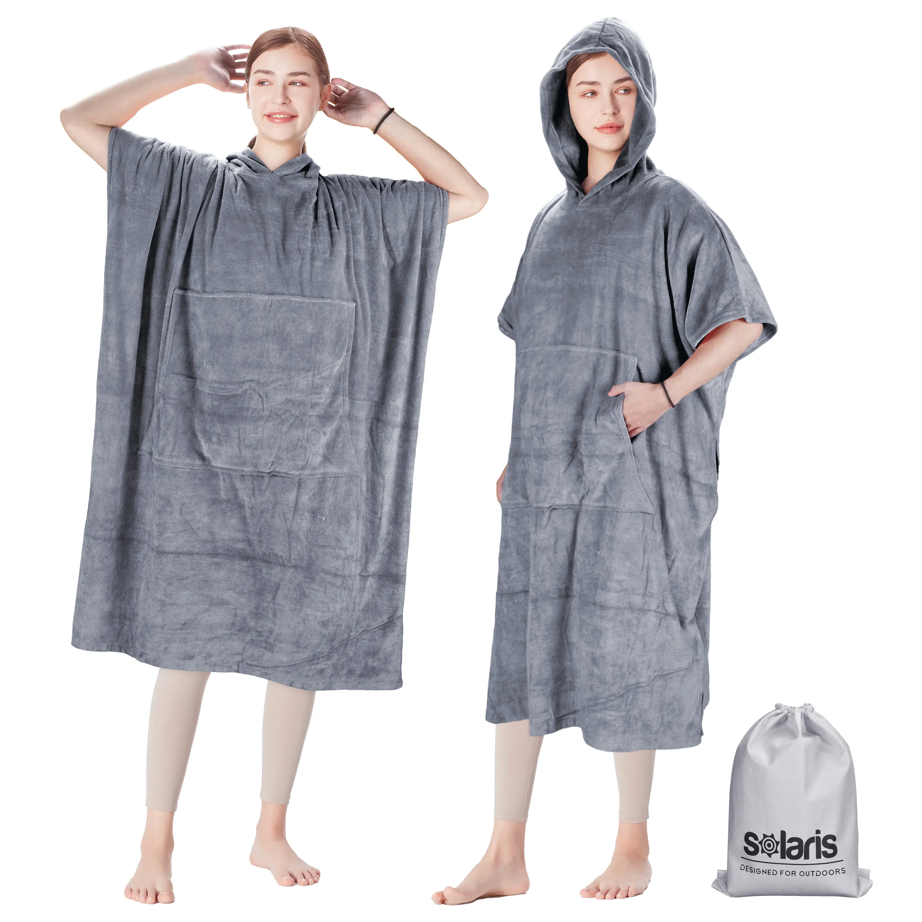 Solaris Surf Poncho Changing Towel Robe for Women Men, Lightweight Changing Robe with Packable Bags, Water Absorbent Wetsuit Beach Hoode Towel for Surfing Swimming