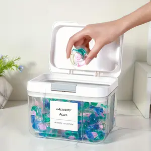 Laundry Pod Container, 1 Count Large Capacity Laundry Pods Storage Box with Lid, Sealed and Automatic Pop-up Laundry Container for Home Dormitory Laundry Room, Organiser, Clothing Storage Organizer, Leak Proof Organizer