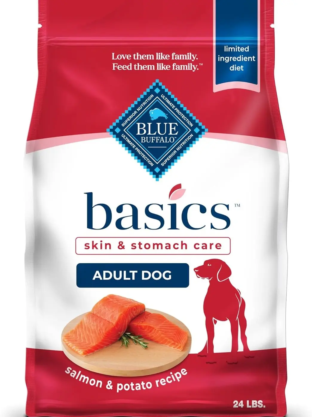 Blue Buffalo Basics Adult Dry Dog Food, Skin & Stomach Care, Limited Ingredient Diet for Dogs, Salmon Recipe, 24-lb. Bag
