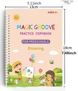 Kids Reusable Groove Handwriting Learning Tool Set - Fun Early Learners School Supplies, 4 Magic Copybooks, 1 Pen, 6 Refills, Random-Color Grip, Paper Journal, Gifts for Kids, Delightful Gift for Preschoolers Early Education