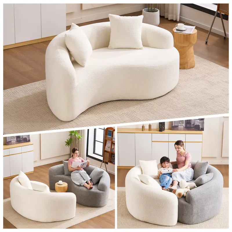 67" Curved Loveseat Sofa,Full Sponge Compression Sofa, Chinese Tai Chi Style,S-Shaped Couch for Small Spaces,Apartment,Coffee Shop,Hotel,Bedroom (White, 67")