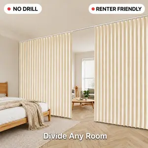 No Drill Room Divider for Renters - Folding Privacy Curtain Partition for Small Spaces, Bedroom, Studio Apartment, Dorm Wall Separator