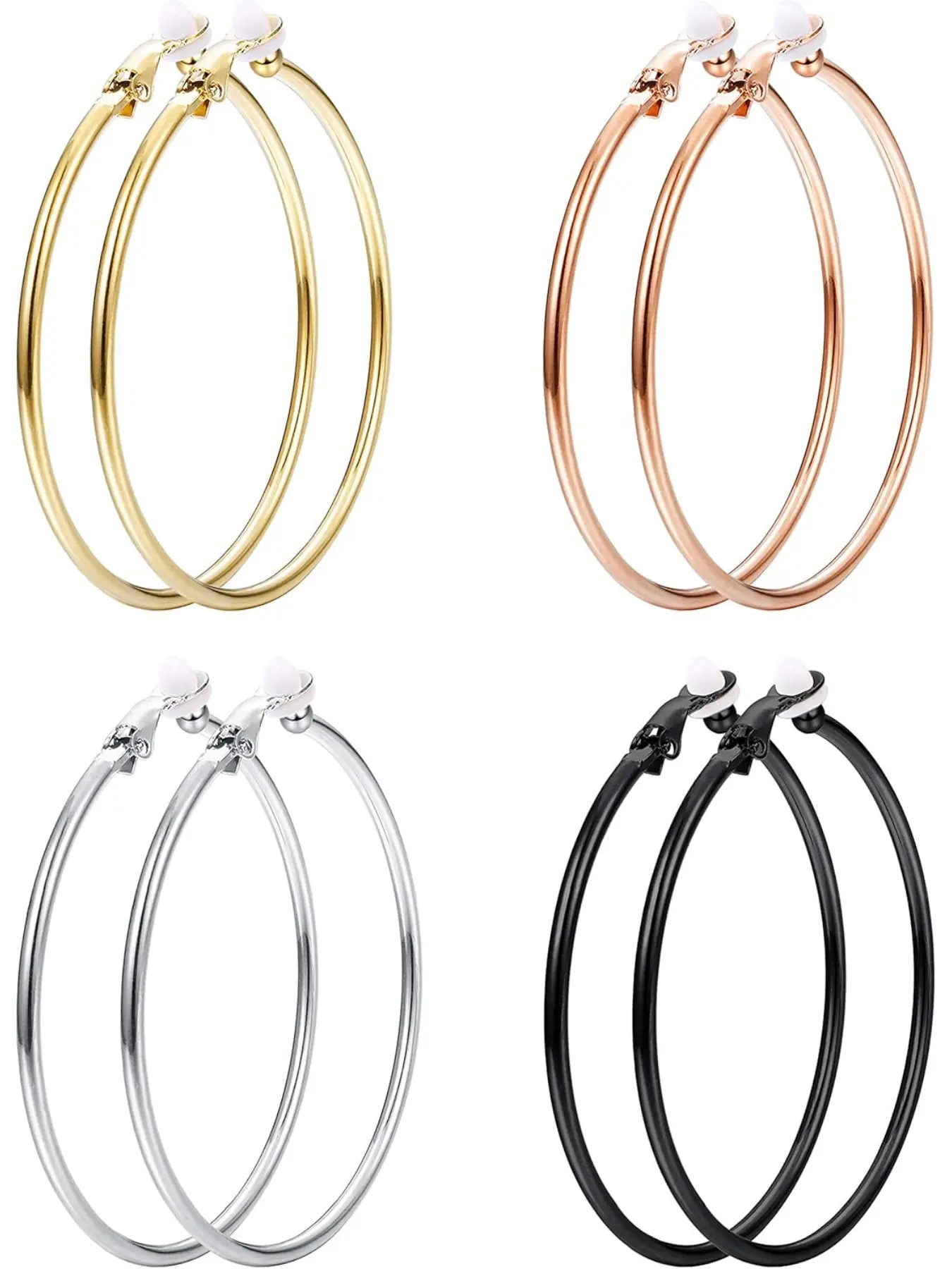 Clip On Hoop Earrings for Women Silver Tone Gold Tone Rose Gold Tone Black Unpierced Hoop Earrings Non-pierced Hoop Earring Sets Fashionable Earrings Hoop Jewelry