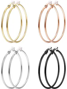 Clip On Hoop Earrings for Women Silver Tone Gold Tone Rose Gold Tone Black Unpierced Hoop Earrings Non-pierced Hoop Earring Sets Fashionable Earrings