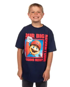 The Super Mario Bros. Movie Boys' Our Adventure Begins Now Graphic Print T-Shirt For Boys' and Girls' (Small)