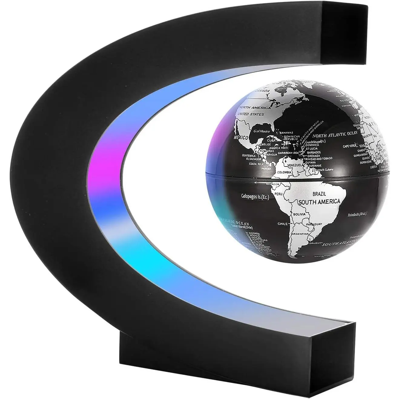Gresus Magnetic Levitation Floating World Map Globe, C Shape Base with LED Lights, Great Fathers Students Teacher Business Boyfriend Birthday Gift for Desk Decoration (Black) (Globe doesn't light up)