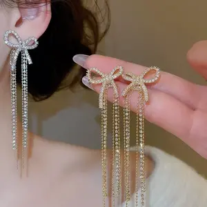 New high-end exquisite zircon DDES0651 sparkling zircon bow earrings for women 14KGold-Plated