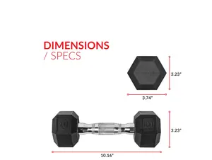 8lb Coated Rubber Hex Dumbbell, Pair - Original Design for Versatile Use