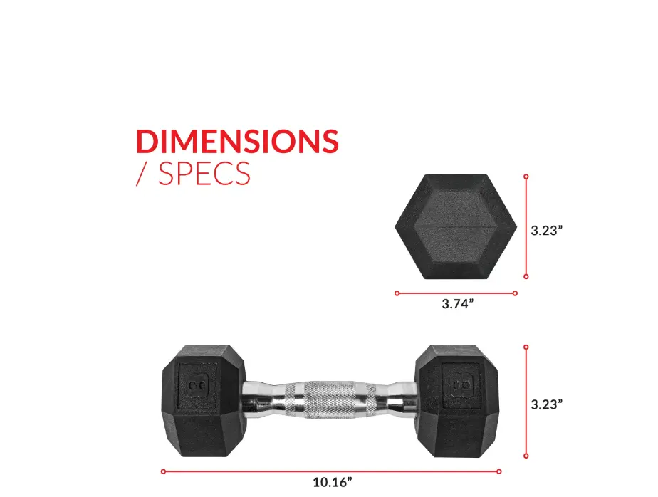 8lb Coated Rubber Hex Dumbbell, Pair - Original Design for Versatile Use