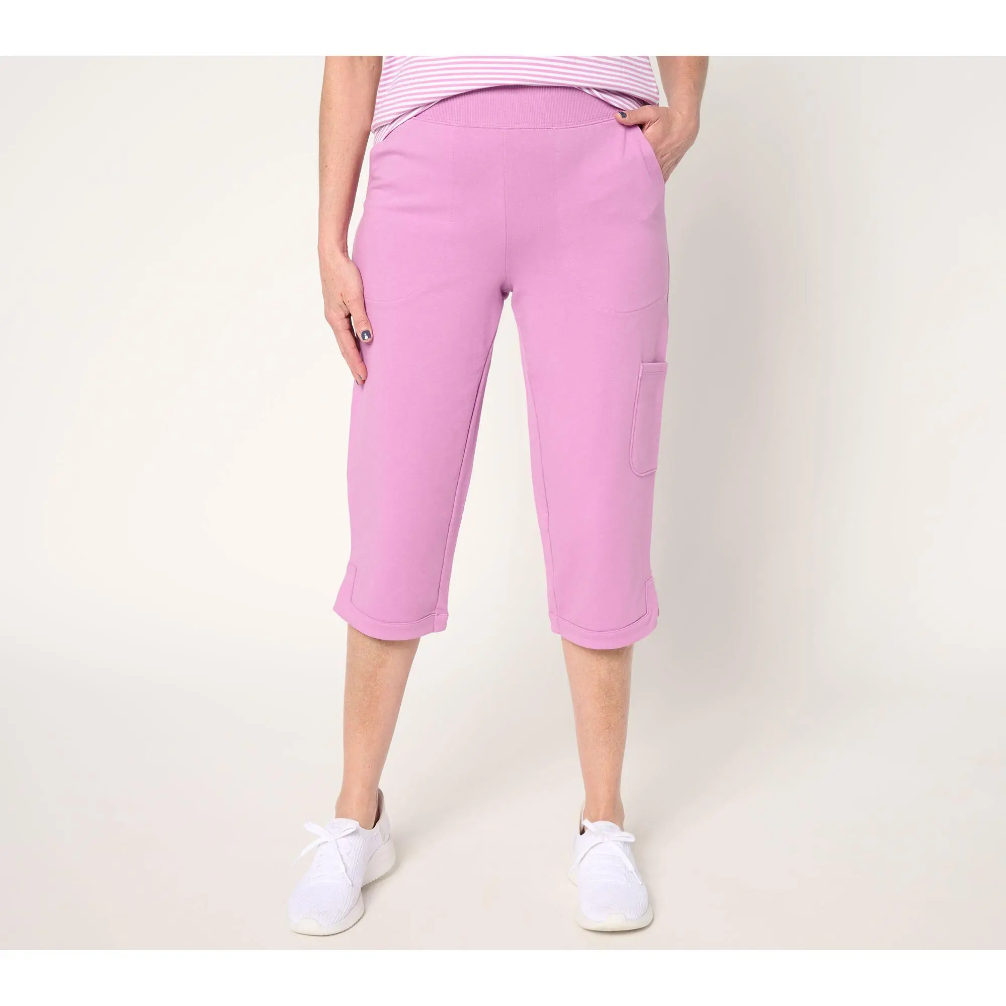 Denim & Co. Active Petite French Terry Straight Leg Capri Pants