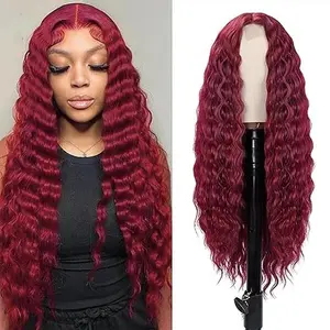 Long Synthetic Curly Wig 26 inch Deep Wave Wigs for Women Ombre Lace Front Wig Natural Crimps Curls Long Deep Wave Wig Fake Scalp Heat Resistant Fiber Hair Daily Party Wig, Blonde Highlight