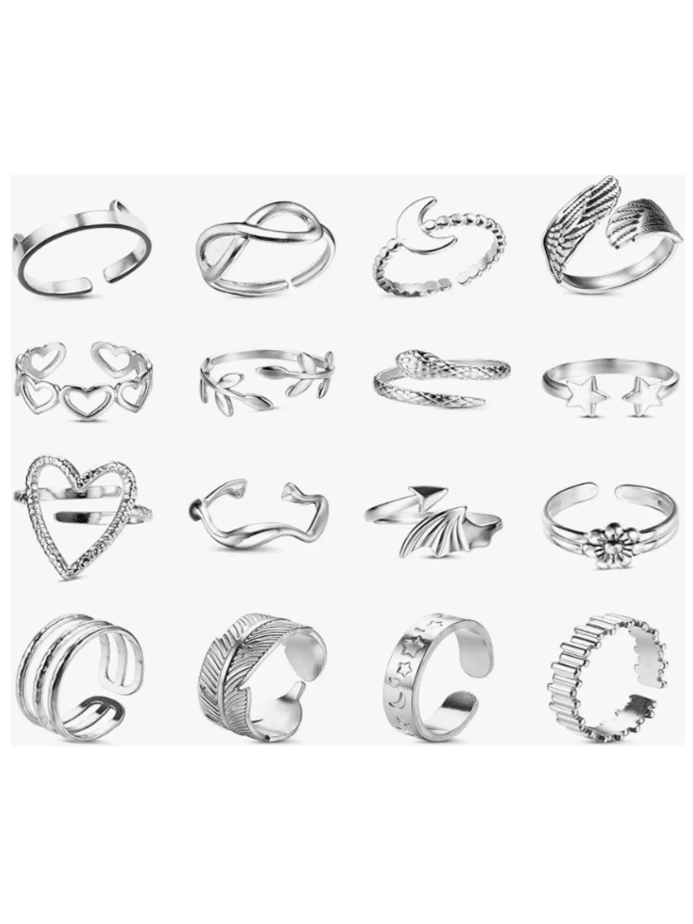 16Pcs Silver Goth Punk Rings Set for Men Women Frog Snake Butterfly Spider Eye Animal Ring Adjustable Punk Style Cool Gothic Dark Aesthetic Statement Stacking Rings Y2K Accessories Witchy Jewelry Fashion Stackable Rings Stackable Finger Rings