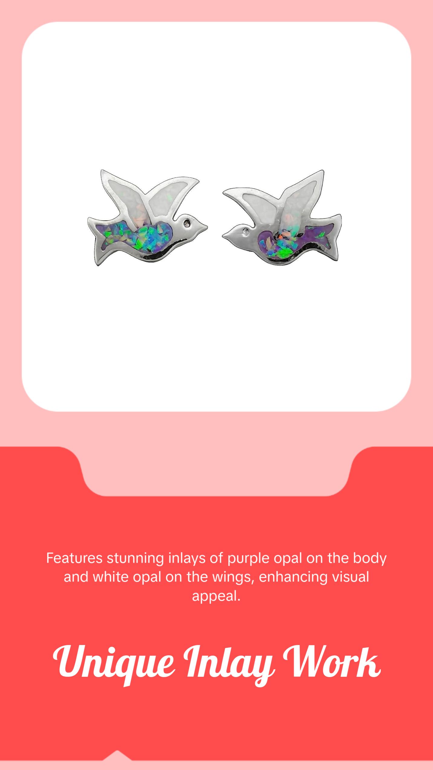 925 Sterling Silver Purple & White Fire Opal Sparrow Stud Earrings, Handmade Avian Post Earrings, Handcrafted Bird Jewelry