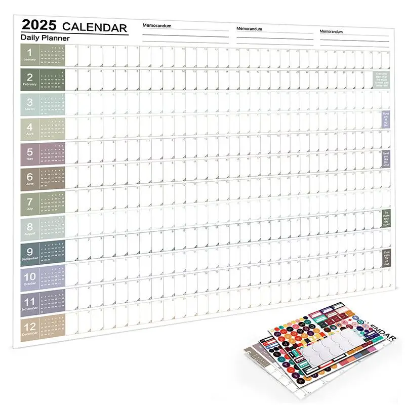 2025 Wall Calendar, 1 Count 365 Days Creative Calendar Daily Organizer Planner with Sticker & Tape, Wall Hanging Calendar for Home Office