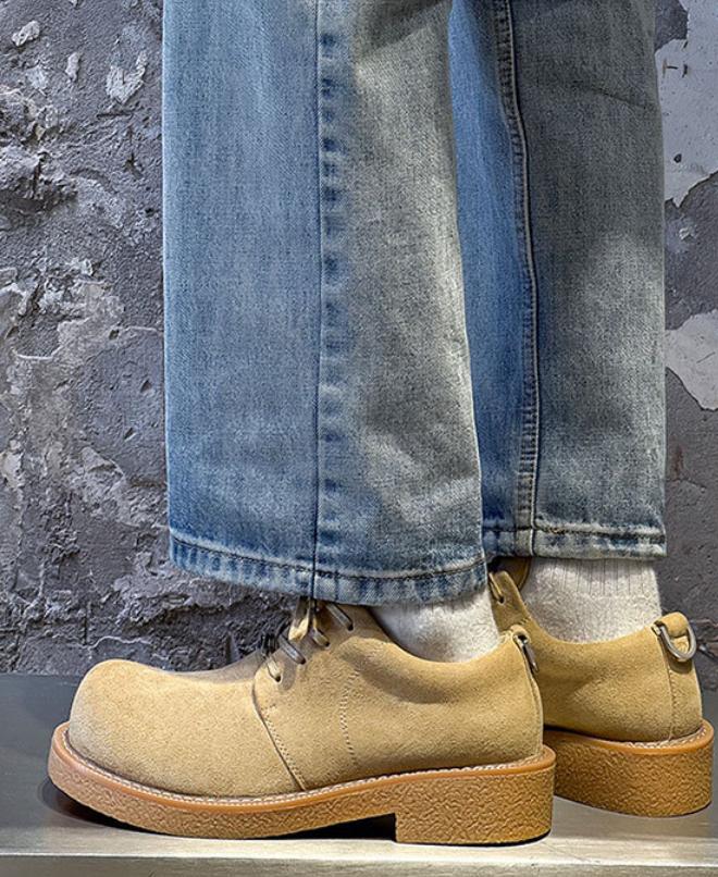Men's Retro Platform Suede Shoes Big Toe Work Style Street Fashion Slim Leg