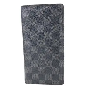 Pre-owned Louis Vuitton Damier Graphite Clutches & Wristlets Brazza Bifold Long Wallet Black