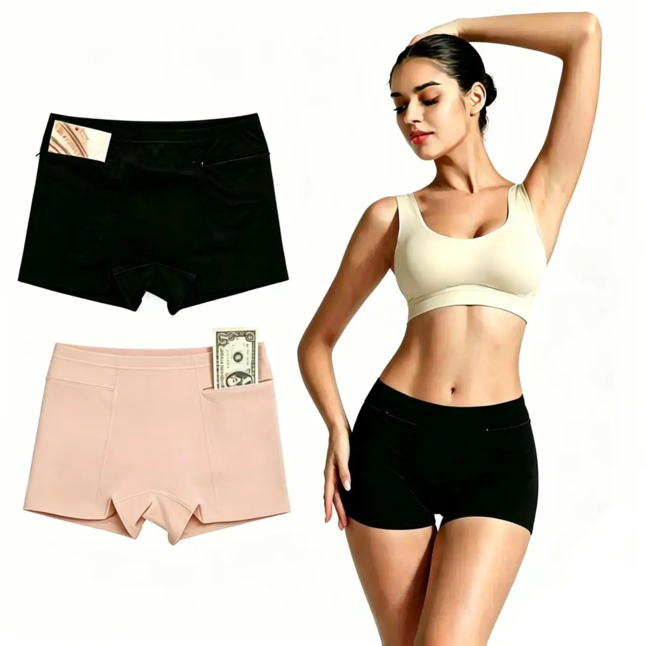 Pack of Four Suitable For Both Men And Women Hidden Pocket Underwear, Anti-Theft Travel Boxer Panties, Soft Breathable Cotton Underwear for Women,