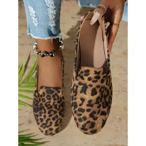 Women's Leopard Print Round Toe Flats, Casual Comfortable Soft Lazy Shoes, Versatile Commute Work Life Two-Wear Style, Fabric MaterialRAIMENTRY