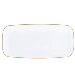 10.6 Inch Organic White and Gold Rectangle Serving Dish - 2 Pack