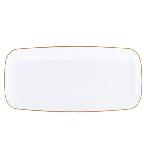 10.6 Inch Organic White and Gold Rectangle Serving Dish - 2 Pack