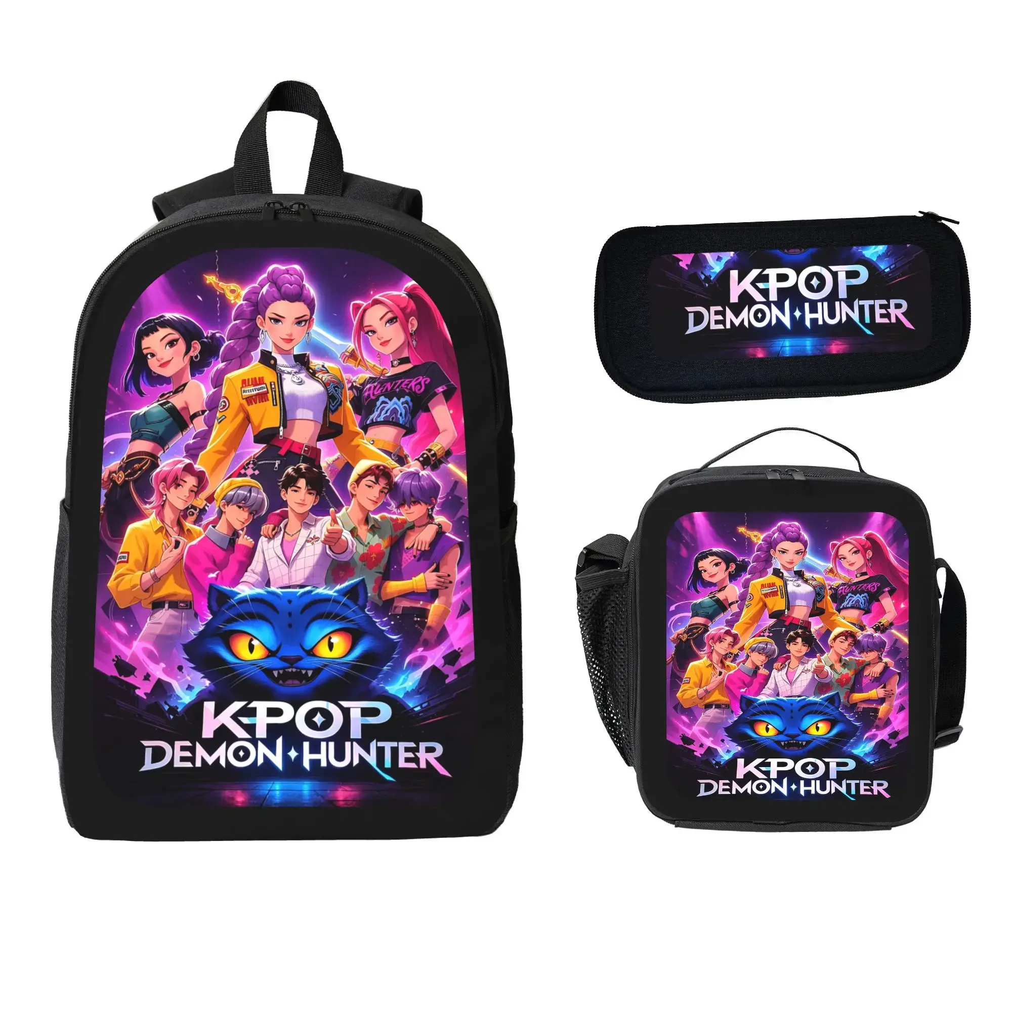 Kpop Backpack Set for Girls, 3Pcs Anime KDH Print School Backpack with Insulated Lunch Box Pencil Case, Lightweight Large Capacity Bookbag Daypack for Teen Students