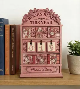 Vintage Retro Pink Flower Wood Book Read Tracker, Personalized Book Lover Gift, Reading Tracker, Books Read This Year Counter, Reading Lover Gift, Library Decor
