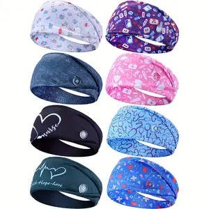 Women's 8pcs Wide Brimmed Polyester Headbands, Fashion Medical Print, Sweat-Absorbing, Non-Slip, Comfortable for Sport Yoga, All Seasons Headbands Women