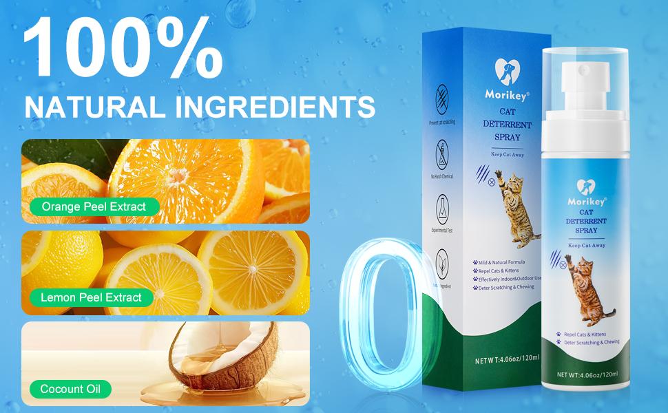 MORIKEY Natural Cat Repellent Spray for Indoor and Outdoor Prevents Scratching on Furniture Sofas Rugs and Plants Alcohol-Free Safe for Cats