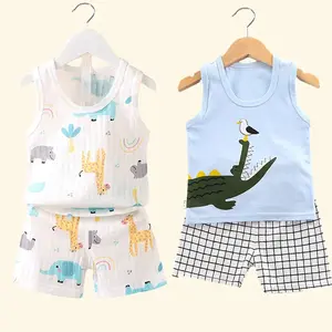 Children's Clothing Print Sleeveless Tops Shorts Cute Breathable Kids Summer Vest Shorts Set Tank Top for Baby Clothing Children