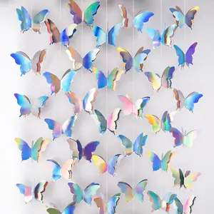 Butterfly  Garlands - Iridescent  Paper Butterflies, 3 Packs for Birthday,  Shower, Wedding & Party Decorations (30ft)