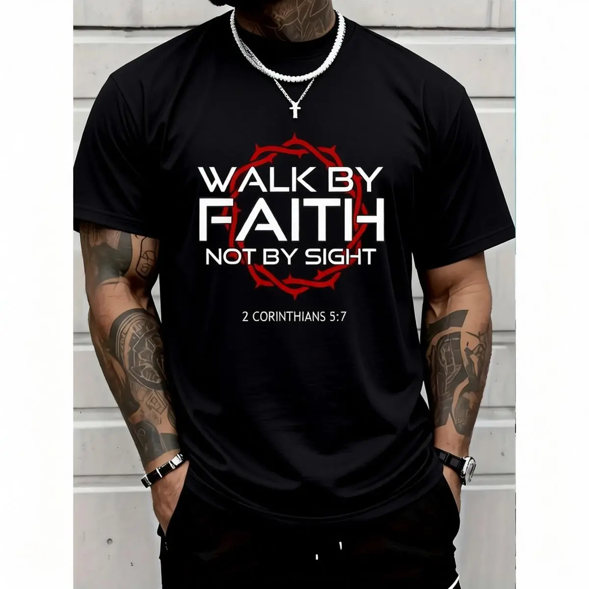 Walk by Faith Christian T-Shirt, Unisex Casual Graphic Tee in 100% Cotton, Short-Sleeve Streetwear Top, Shortsleeve
