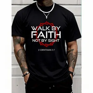 100% Cotton Jesus Walk By Faith Christian T-Shirt Round Neck Short Sleeve T-Shirt Women's Men's Graphic Tee Women's Men Graphic Tee