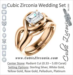 CZ Wedding Set, featuring The Maude engagement ring (Customizable Cathedral-raised Radiant Cut Solitaire with Ribboned Split Band)