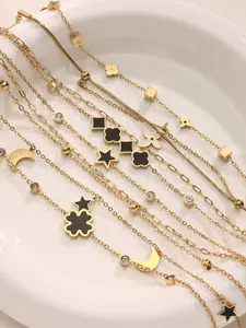 Fashion Simple Star Moon Clover Bracelet, 18k Stainless Steel Multi-Style Single Layer Dual Layer Jewelry, Casual All Seasons Accessory, Elegant Jewelry Bracelet