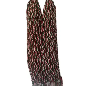 Hand Crafted Crochet Scarf - Colorful Design with Red, Green & Black Patterns, Versatile Accessory for Cold Weather