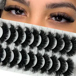 Mink Lashes 20mm Big Long Full Strip Faux Eyelashes Soft False Lashes Mink Fluffy Dramatic 3D Thick Volume False Eyelashes 10 Pairs Pack