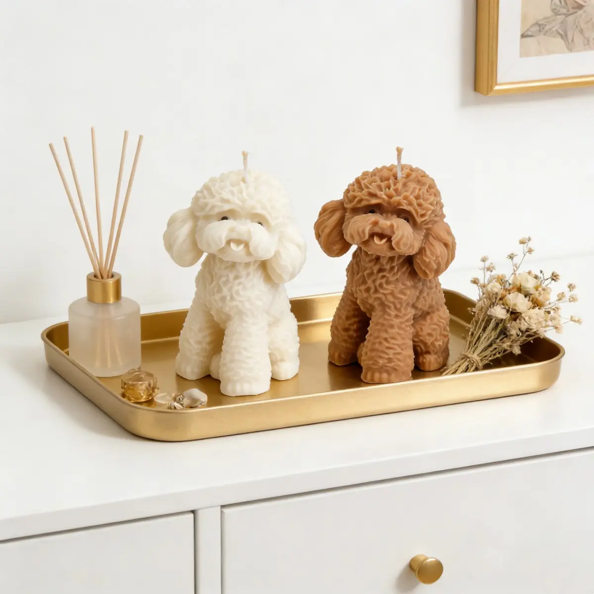 Reusable 3D Teddy Poodle Dog Candle Silicone Mold, DIY Curly Hair Poodle Soap Plaster Mold, Golden Retriever Puppy Epoxy Resin Making Kit